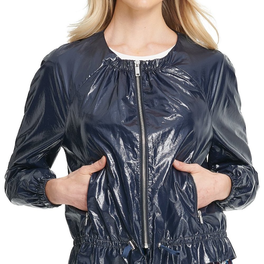 A76 Faux-Leather Drawstring Bomber Jacket - L - Picture 4 of 4